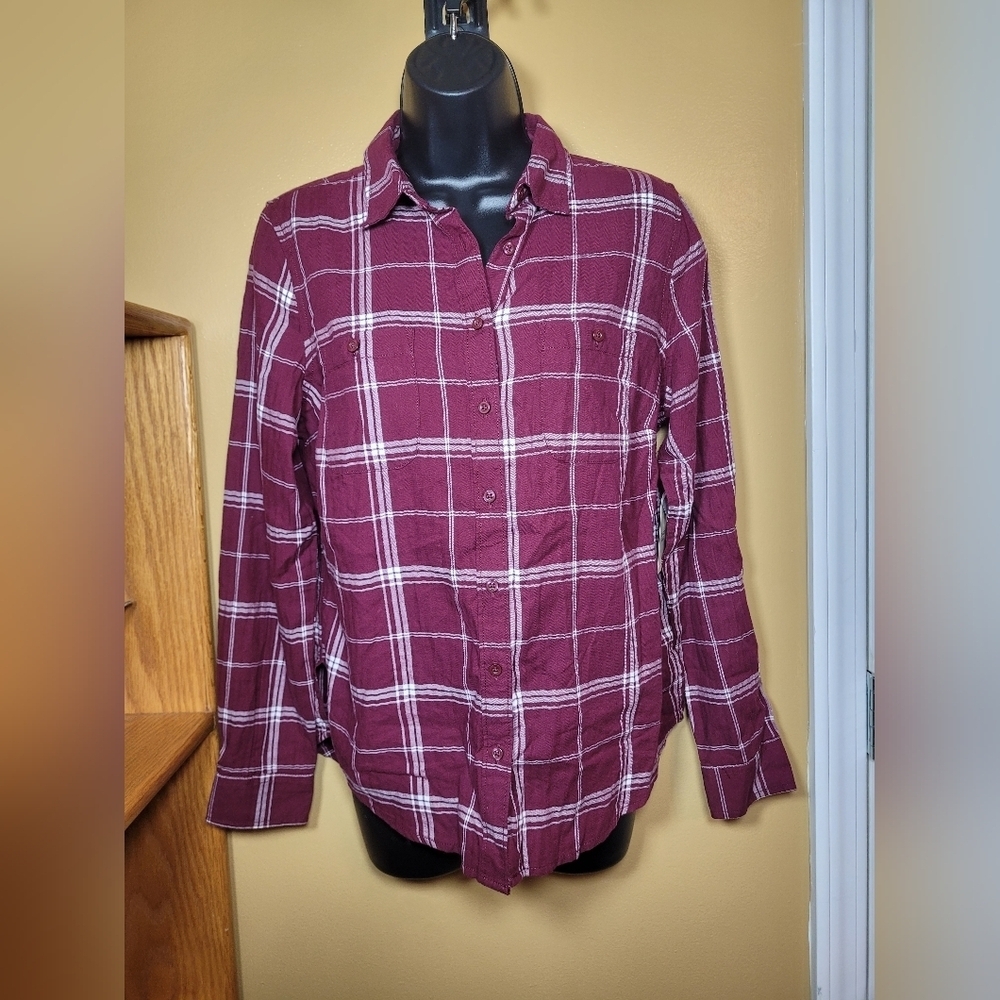 NWT St John’s Bay 100% Cotton Plaid Shirt sz S